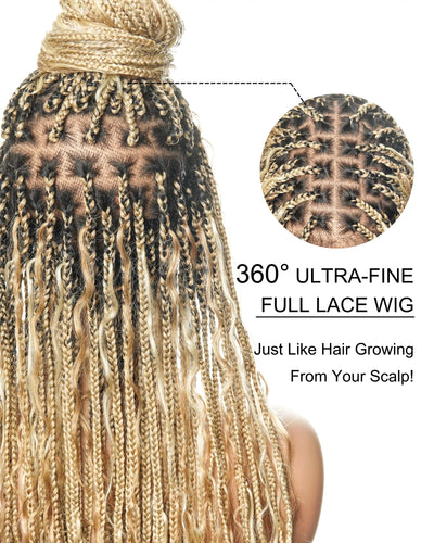 Kiki - Perruque tressée de type "Boho Box Braids" en dentelle suisse HD, pré-décolorée, 36 pouces