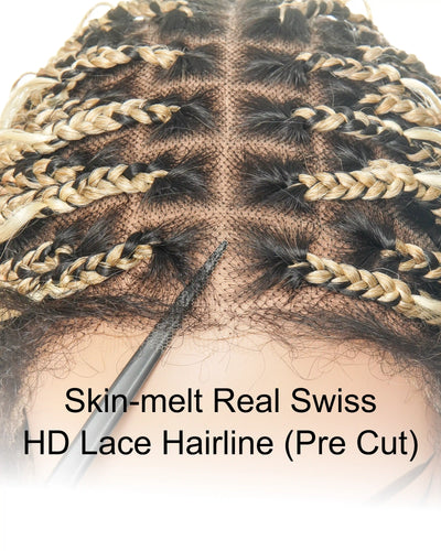 Perruque tressée de 36" avec boucles bohèmes en cheveux naturels et dentelle suisse HD, entièrement nouée à la main - Cheveux de bébé naturels