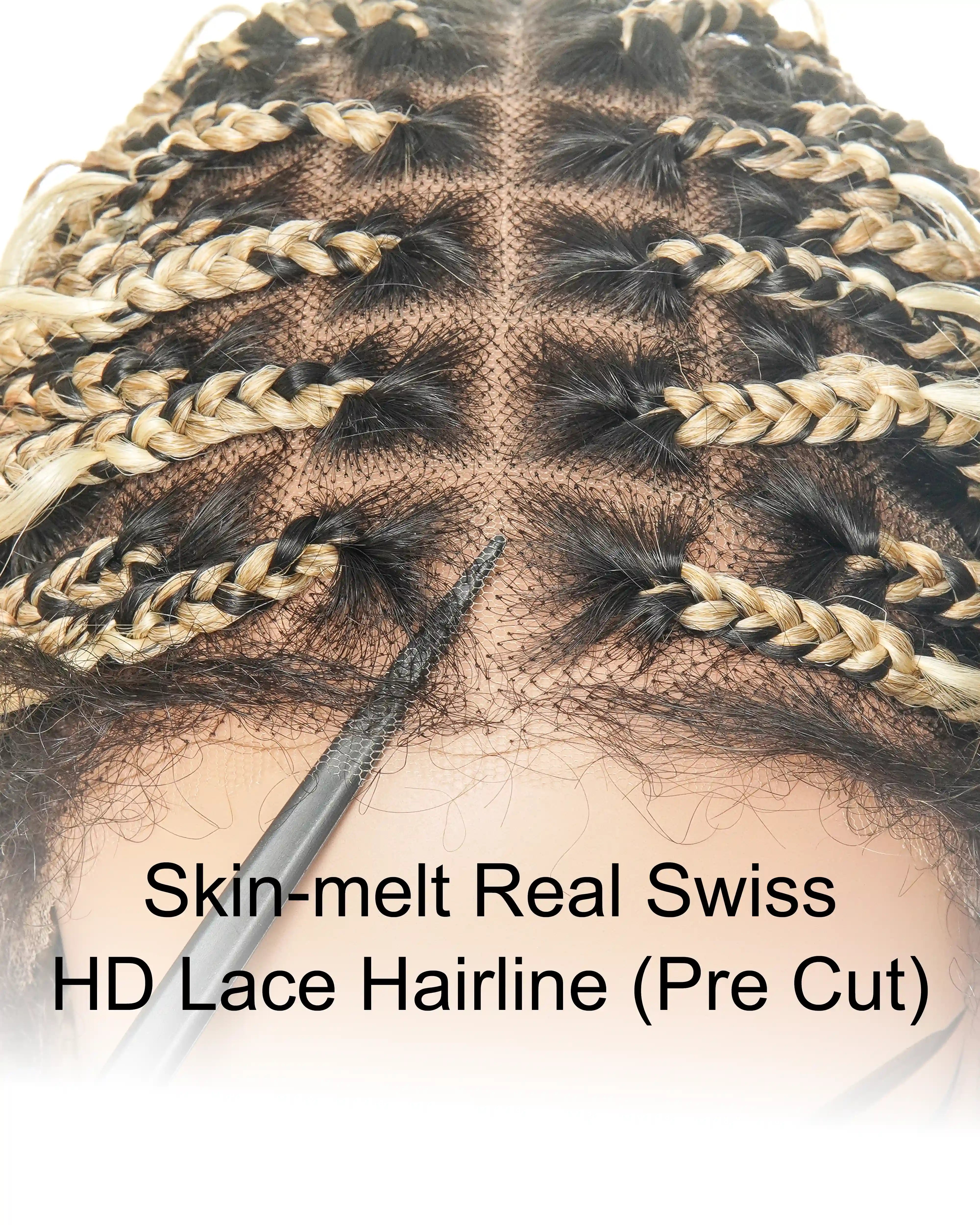 Perruque tressée de 36" avec boucles bohèmes en cheveux naturels et dentelle suisse HD, entièrement nouée à la main - Cheveux de bébé naturels