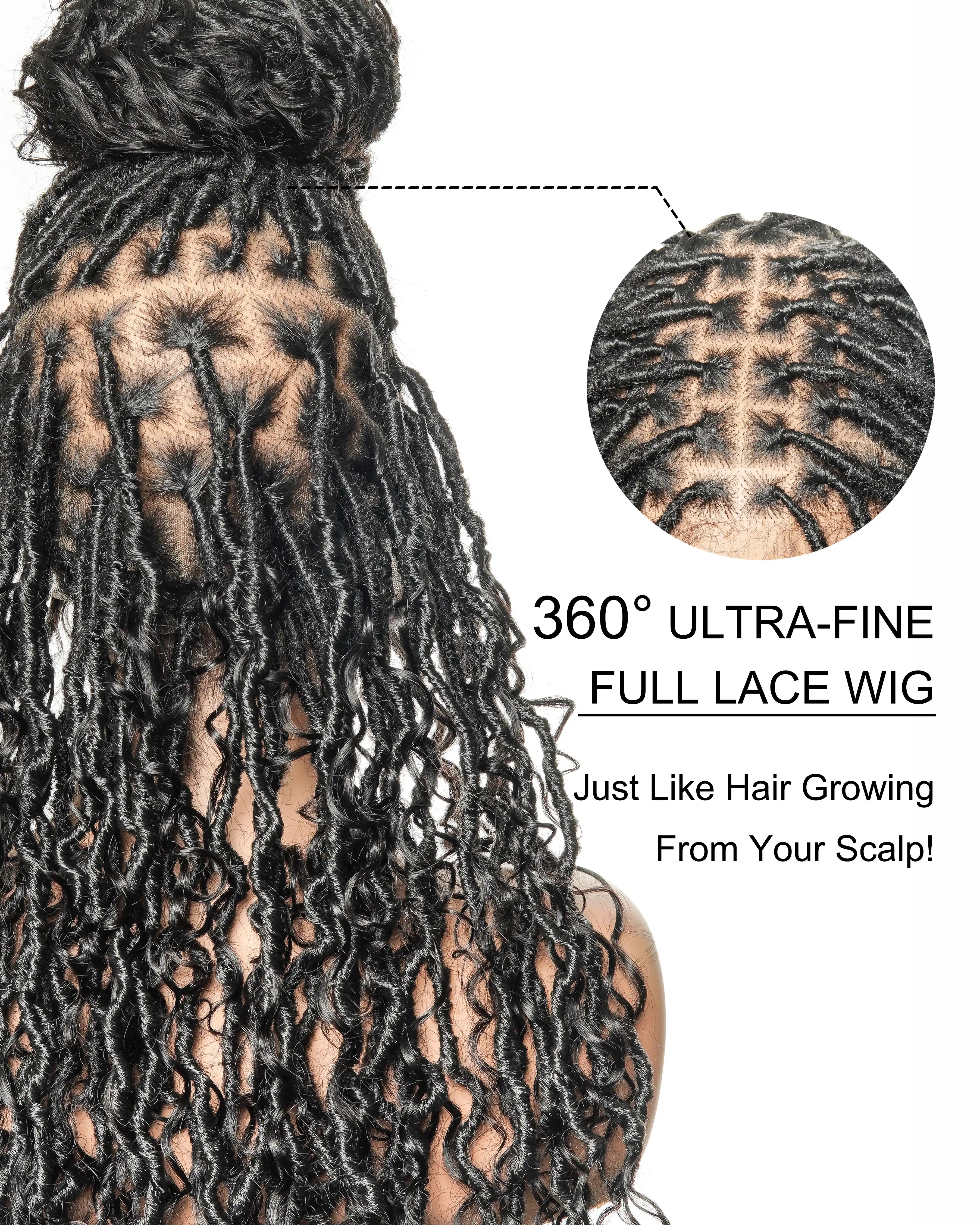 Perruque de Locs Boho en Cheveux Naturels Haute Densité, Qualité Salon, Full Lace HD, 100 Brins avec Racines Plates