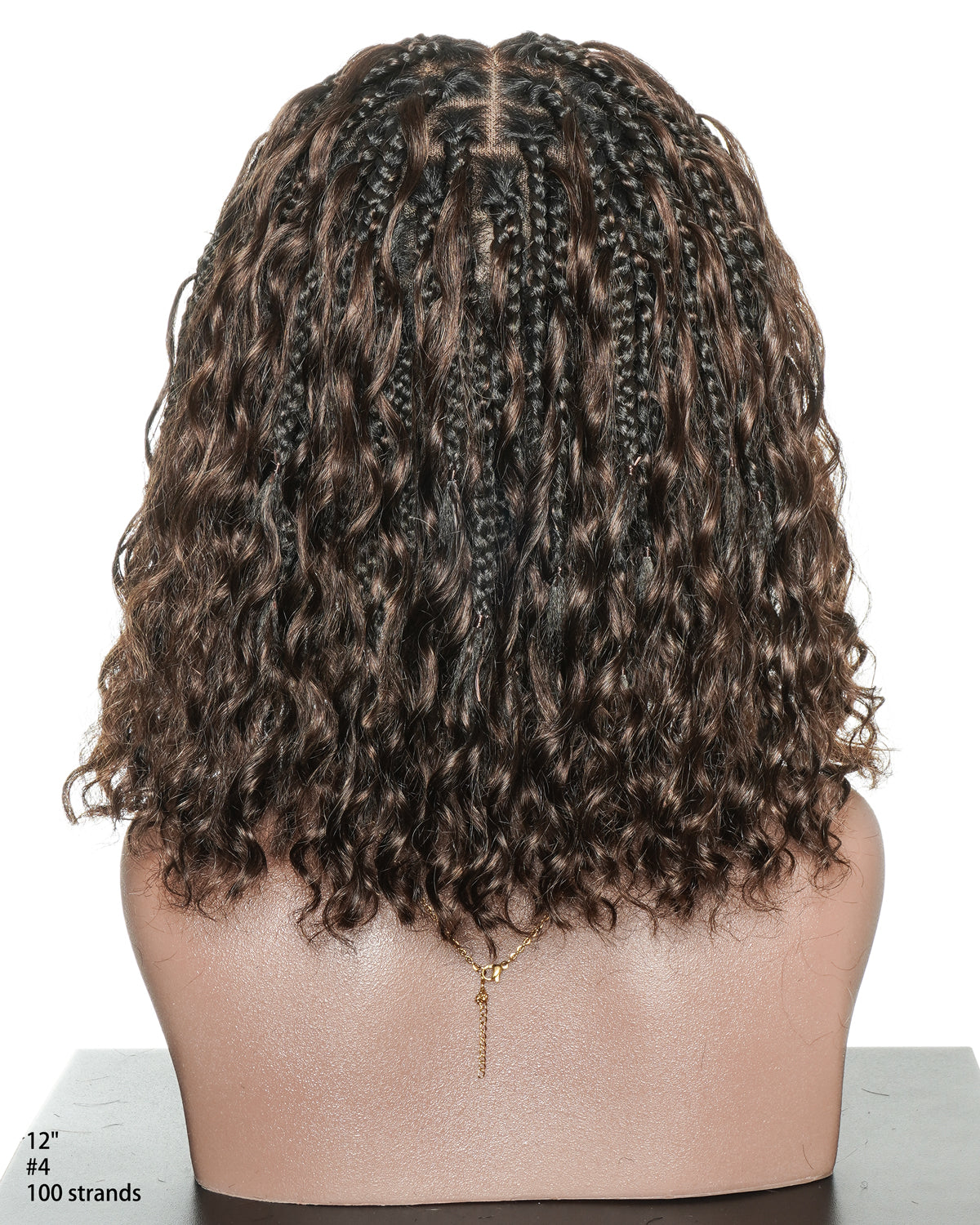 Kiki Bob - Perruque tressée carrée Boho en dentelle suisse HD pré-décolorée de 12" avec tresses et boucles Boho en cheveux naturels