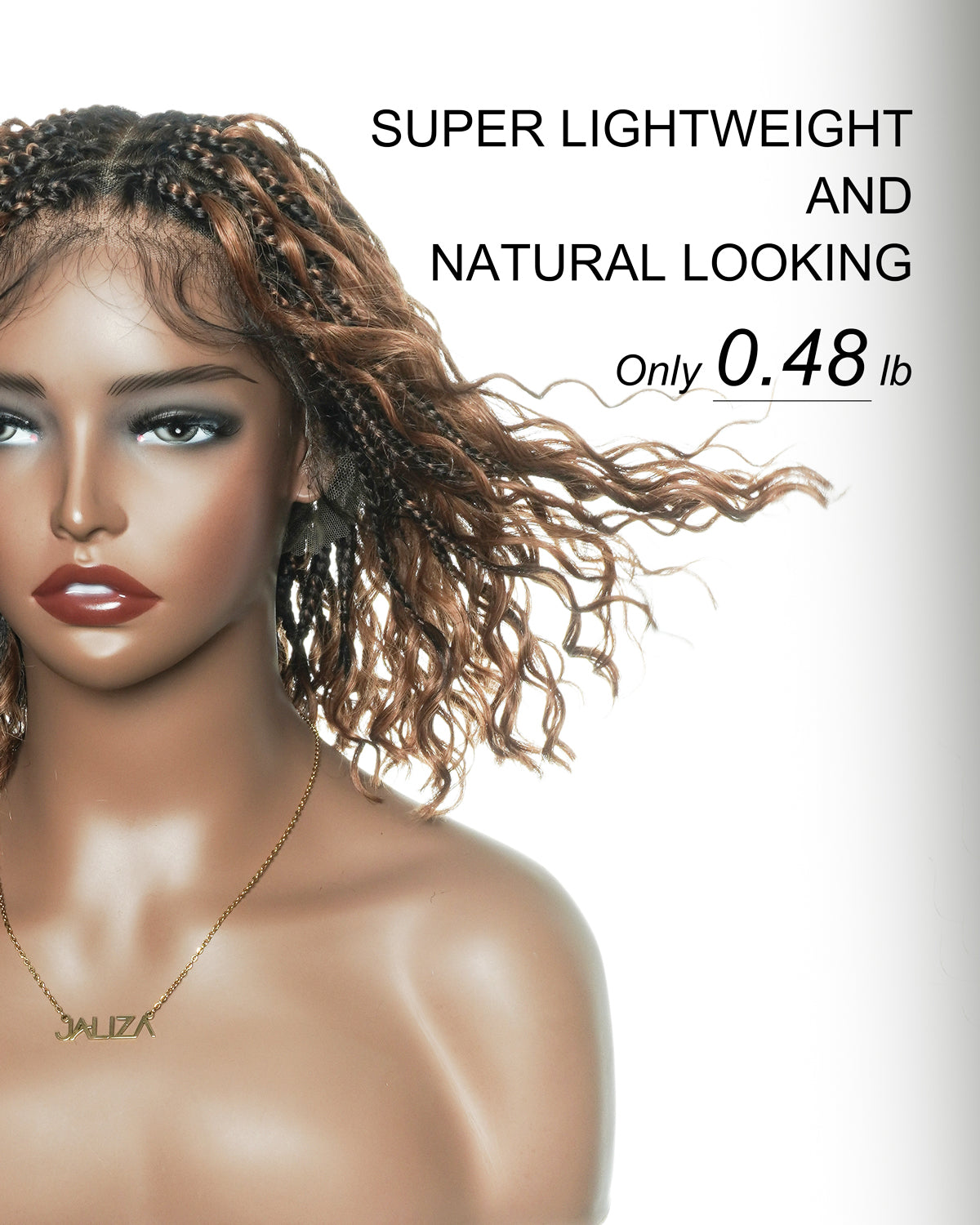 Kiki Bob - Perruque tressée carrée Boho en dentelle suisse HD pré-décolorée de 12" avec tresses et boucles Boho en cheveux naturels