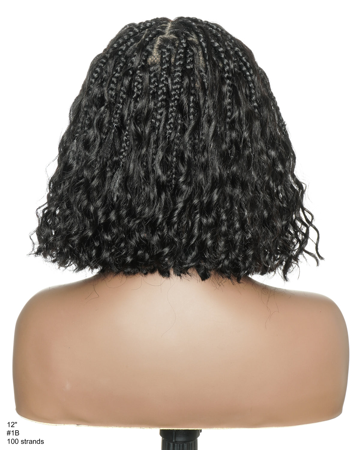 Kiki Bob - Perruque tressée carrée Boho en dentelle suisse HD pré-décolorée de 12" avec tresses et boucles Boho en cheveux naturels