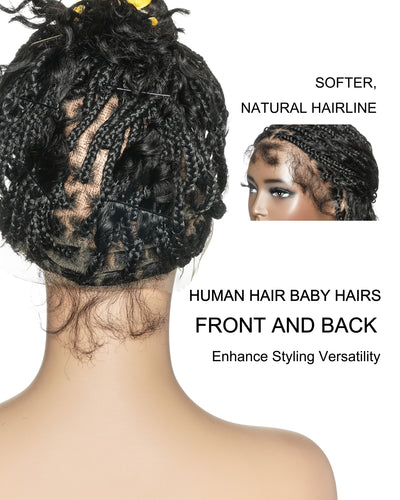 Kiki Bob - Perruque tressée carrée Boho en dentelle suisse HD pré-décolorée de 12" avec tresses et boucles Boho en cheveux naturels