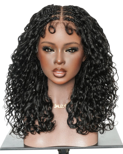 Nami - Bonnet à cordon sans colle Cheveux humains ondulés Boucles pré-décolorées Dentelle HD Suisse Perruque tressée de tresses Boho sans nœuds