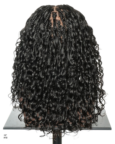 Nami - Perruque tressée de type Boho avec cordon de serrage, 100 % cheveux humains, bonnet et lace frontale suisse HD, coupe pré-coiffée, décolorée et épilée