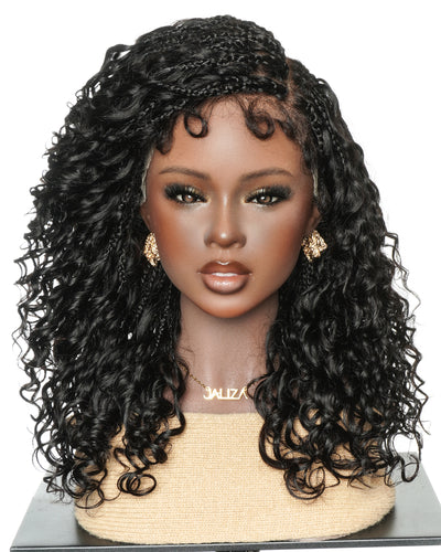 Nami - Bonnet à cordon sans colle Cheveux humains ondulés Boucles pré-décolorées Dentelle HD Suisse Perruque tressée de tresses Boho sans nœuds