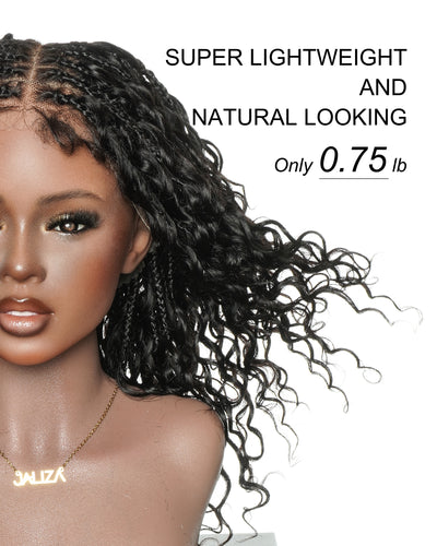 Nami - Perruque tressée de type Boho avec cordon de serrage, 100 % cheveux humains, bonnet et lace frontale suisse HD, coupe pré-coiffée, décolorée et épilée