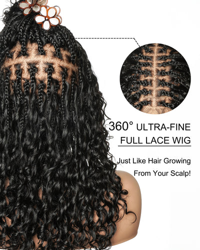 Nami - Perruque tressée de type Boho avec cordon de serrage, 100 % cheveux humains, bonnet et lace frontale suisse HD, coupe pré-coiffée, décolorée et épilée