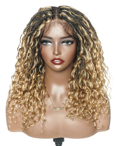 Lola - Perruque Boho Locs suisse HD pré-blanchie de 16 po avec boucles Boho en cheveux naturels