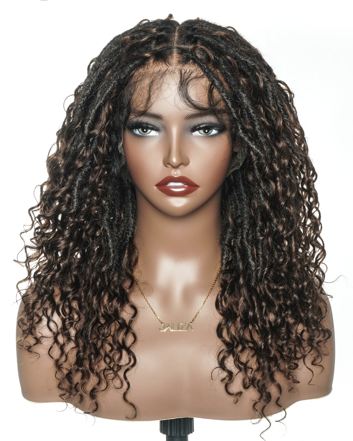 Lola - Perruque Boho Locs suisse HD pré-blanchie de 16 po avec boucles Boho en cheveux naturels