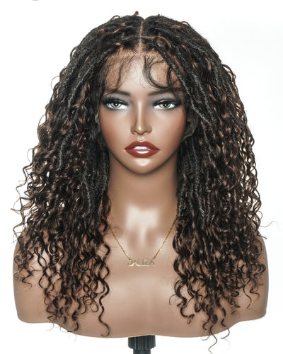 Lola - Perruque Boho Locs suisse HD pré-blanchie de 16 po avec boucles Boho en cheveux naturels