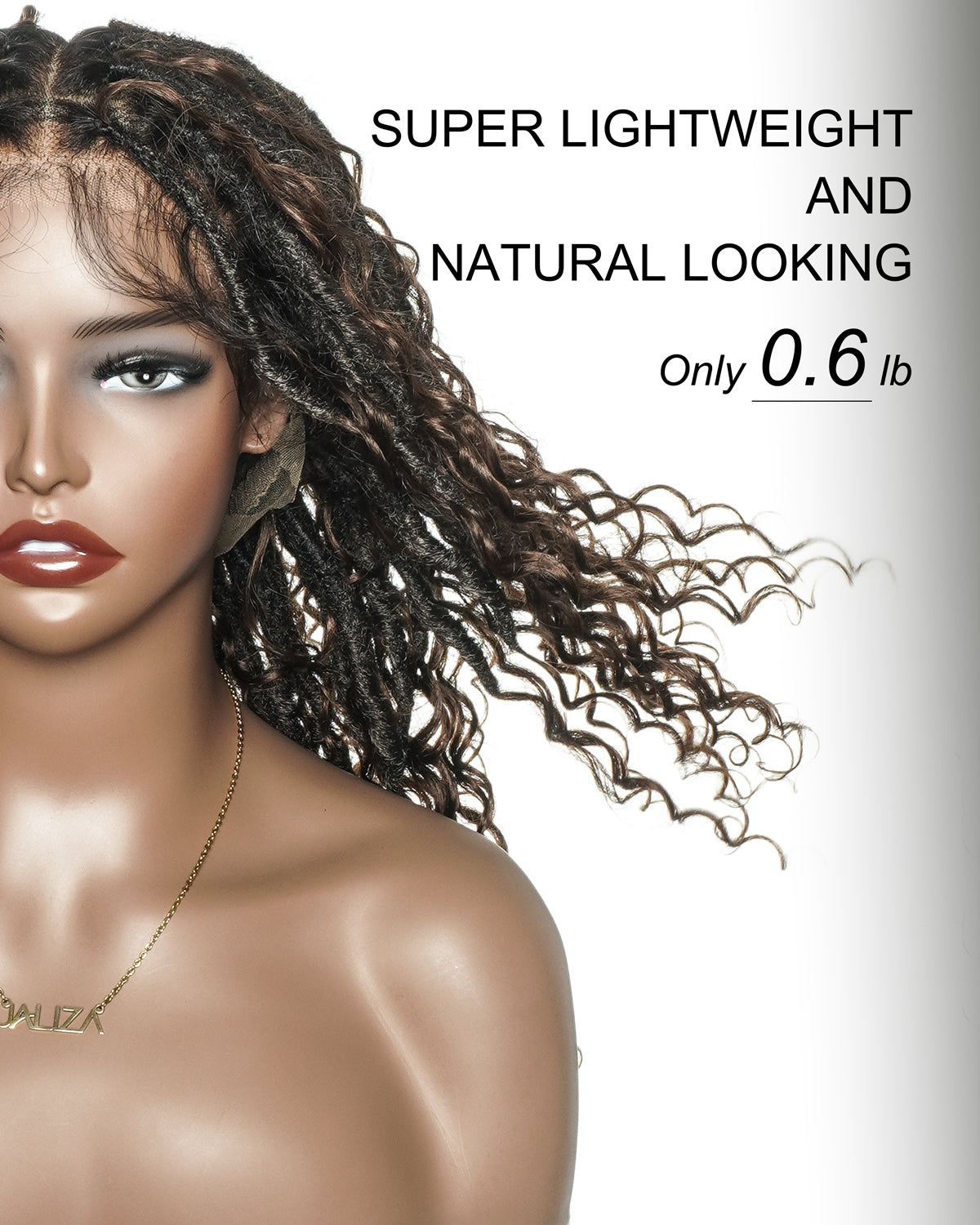 Lola - Perruque Boho Locs suisse HD pré-blanchie de 16 po avec boucles Boho en cheveux naturels