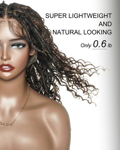 Lola - Perruque Boho Locs suisse HD pré-blanchie de 16 po avec boucles Boho en cheveux naturels