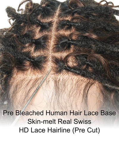 Lola - Perruque Boho Locs suisse HD pré-blanchie de 16 po avec boucles Boho en cheveux naturels