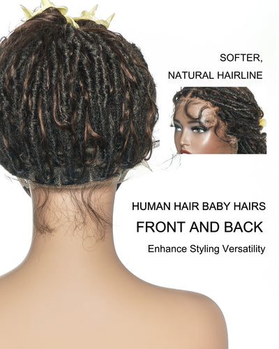Lola - Perruque Boho Locs suisse HD pré-blanchie de 16 po avec boucles Boho en cheveux naturels