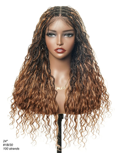 Wavina - Perruque tressée de 24 pouces avec tresses ondulées et vagues bohèmes en cheveux naturels