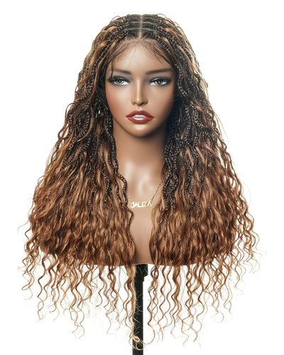 Wavina - Perruque tressée de 24 pouces avec tresses ondulées et vagues bohèmes en cheveux naturels