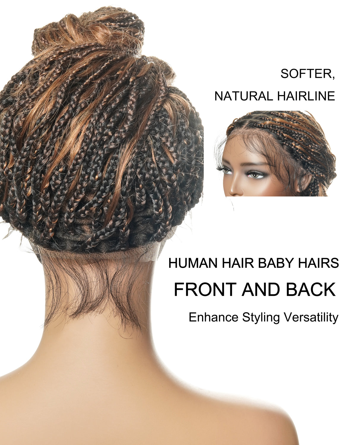 Wavina - Perruque tressée de 24 pouces avec tresses ondulées et vagues bohèmes en cheveux naturels