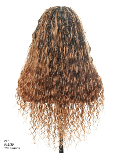 Wavina - Perruque tressée de 24 pouces avec tresses ondulées et vagues bohèmes en cheveux naturels