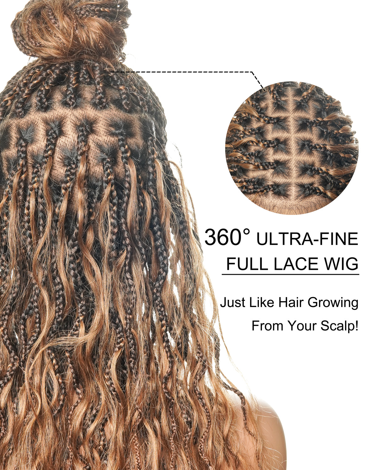 Wavina - Perruque tressée de 24 pouces avec tresses ondulées et vagues bohèmes en cheveux naturels