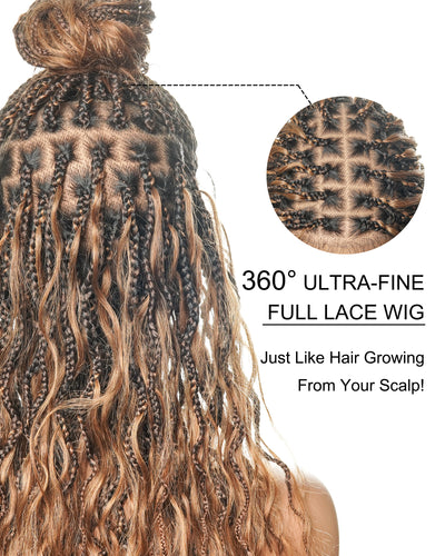 Wavina - Perruque tressée de 24 pouces avec tresses ondulées et vagues bohèmes en cheveux naturels