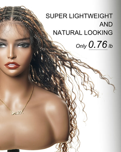 Wavina - Perruque tressée de 24 pouces avec tresses ondulées et vagues bohèmes en cheveux naturels