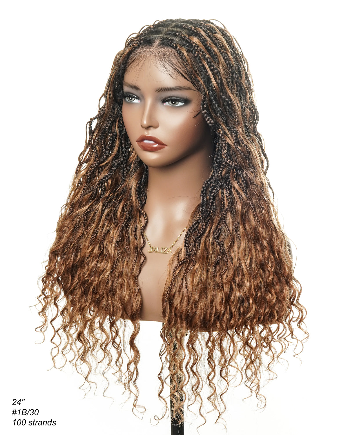 Wavina - Perruque tressée de 24 pouces avec tresses ondulées et vagues bohèmes en cheveux naturels