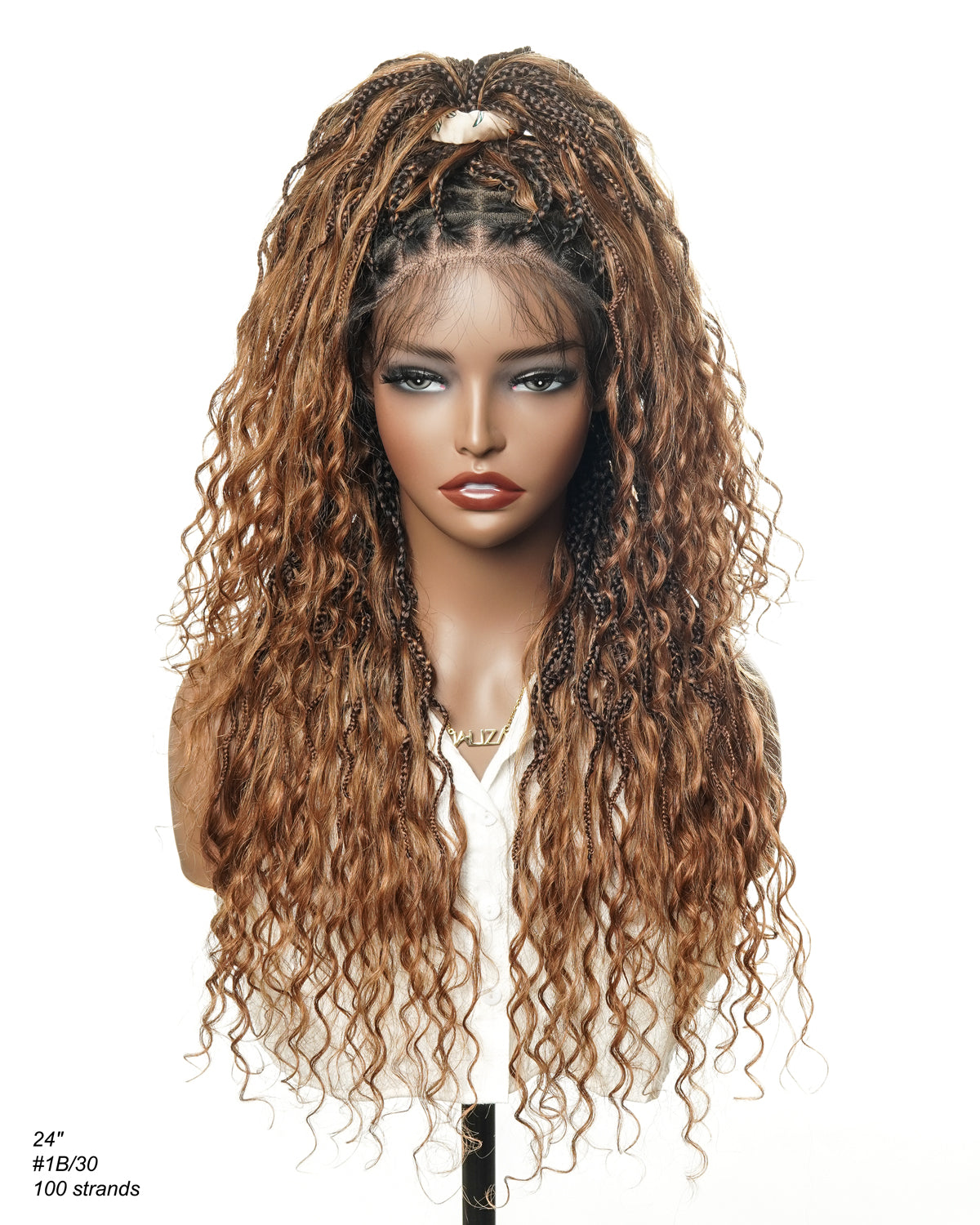 Wavina - Perruque tressée de 24 pouces avec tresses ondulées et vagues bohèmes en cheveux naturels