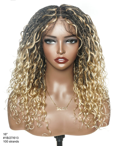 Lola - Perruque Boho Locs suisse HD pré-blanchie de 16 po avec boucles Boho en cheveux naturels