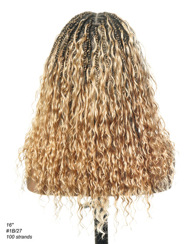 Kiki - Perruque tressée boîte bohème sans nœuds, sans colle, entièrement en dentelle, 100 % cheveux humains, 40 cm, avec bonnet à cordon de serrage