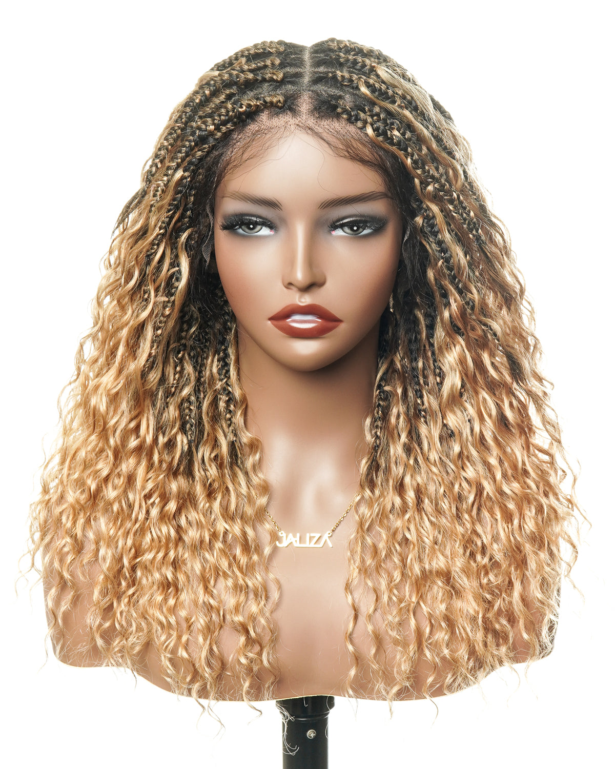 Kiki - Perruque tressée boîte bohème sans nœuds, sans colle, entièrement en dentelle, 100 % cheveux humains, 40 cm, avec bonnet à cordon de serrage
