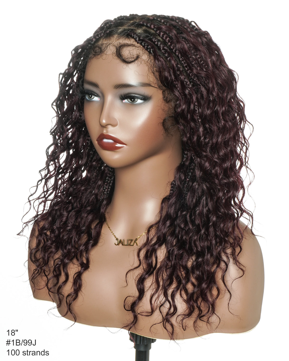 Kiki - Perruque tressée boîte bohème sans nœuds, sans colle, entièrement en dentelle, 100 % cheveux humains, 40 cm, avec bonnet à cordon de serrage