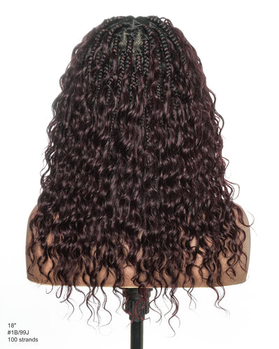 Kiki - Perruque tressée boîte bohème sans nœuds, sans colle, entièrement en dentelle, 100 % cheveux humains, 40 cm, avec bonnet à cordon de serrage