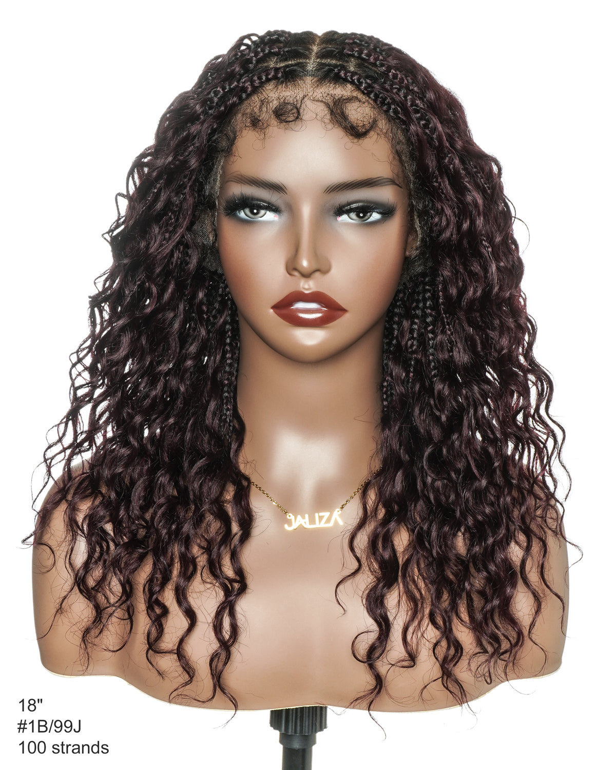 Kiki - Perruque tressée boîte bohème sans nœuds, sans colle, entièrement en dentelle, 100 % cheveux humains, 40 cm, avec bonnet à cordon de serrage