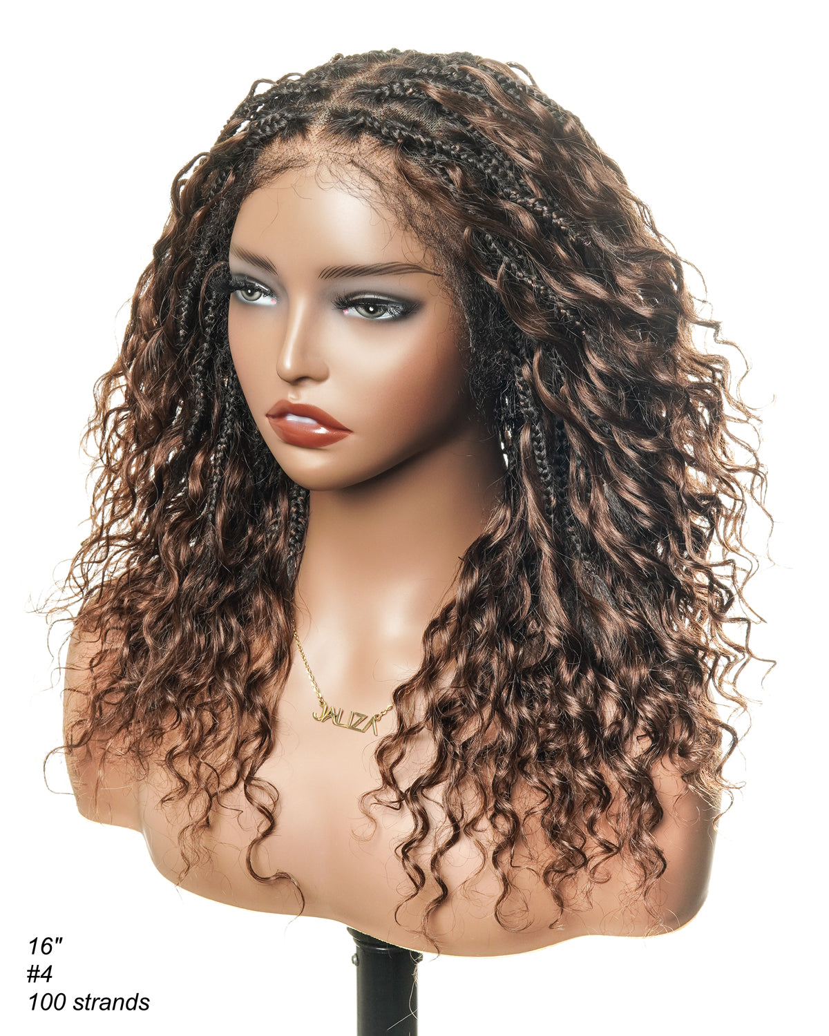 Kiki - Perruque tressée boîte bohème sans nœuds, sans colle, entièrement en dentelle, 100 % cheveux humains, 40 cm, avec bonnet à cordon de serrage