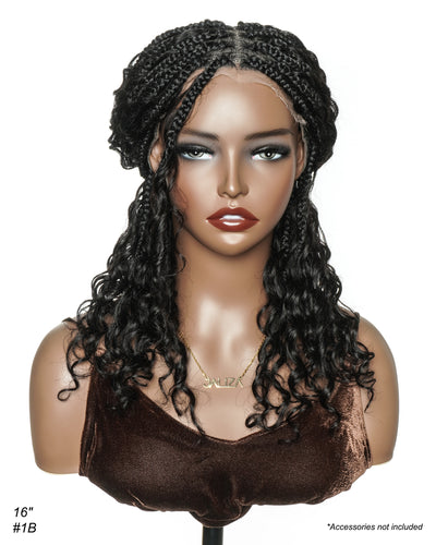 Perruque tressée en cheveux naturels, sans colle, 16 pouces, HD pré-coupée, entièrement en dentelle élastique, légère, prête à l'emploi, tresses bohèmes en boîte.