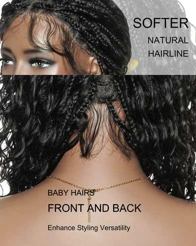 Perruque tressée en cheveux naturels, sans colle, 16 pouces, HD pré-coupée, entièrement en dentelle élastique, légère, prête à l'emploi, tresses bohèmes en boîte.