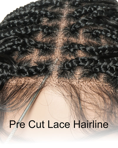 Perruque tressée en cheveux naturels, sans colle, 16 pouces, HD pré-coupée, entièrement en dentelle élastique, légère, prête à l'emploi, tresses bohèmes en boîte.