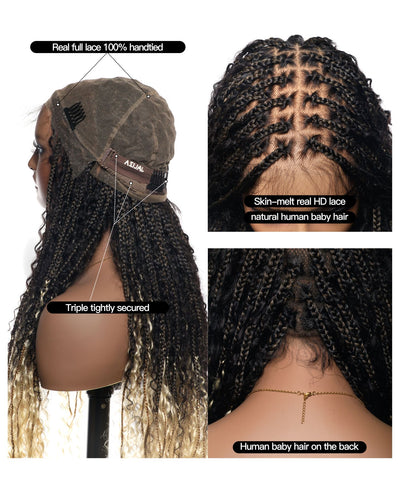 Perruque tressée Diane's 36" avec dentelle, cheveux humains pré-décolorés, style bohème ombré (très volumineuse)