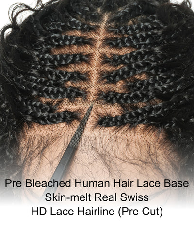 Tiana - Perruque tressée de type Boho, avec des tresses carrées, en cheveux humains 100 % naturels pré-décolorés, bouclés en spirale style Bora Bora, de 45 cm