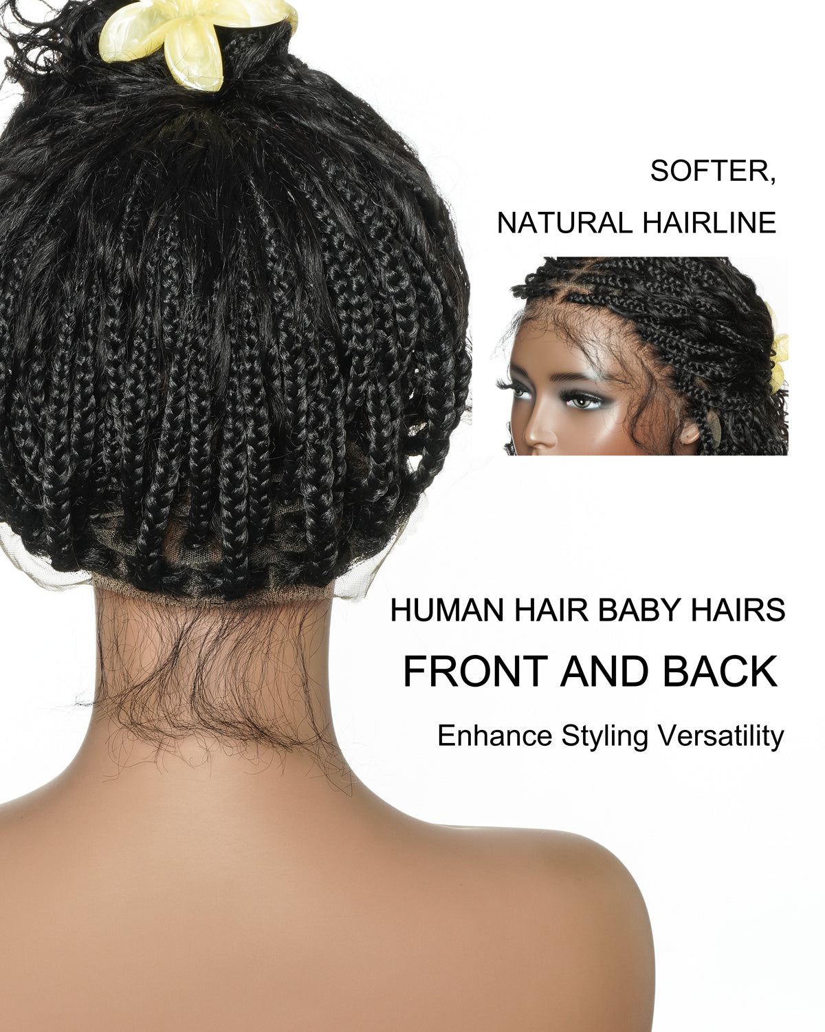 Tiana - Perruque tressée de type Boho, avec des tresses carrées, en cheveux humains 100 % naturels pré-décolorés, bouclés en spirale style Bora Bora, de 45 cm
