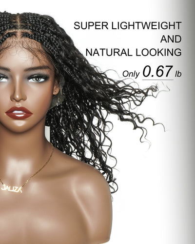 Tiana - Perruque tressée de type Boho, avec des tresses carrées, en cheveux humains 100 % naturels pré-décolorés, bouclés en spirale style Bora Bora, de 45 cm