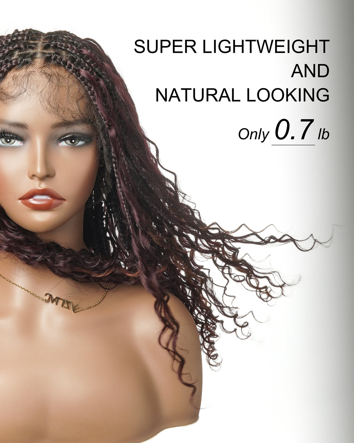 Perruque Boho tressée avec des boucles Boho en cheveux humains Full Lace HD, pré-décolorés, bordeaux foncé 99J, 100 mèches
