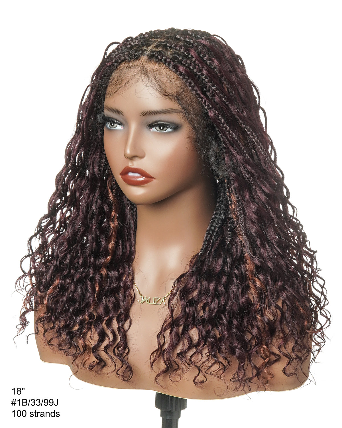 Perruque Boho tressée avec des boucles Boho en cheveux humains Full Lace HD, pré-décolorés, bordeaux foncé 99J, 100 mèches