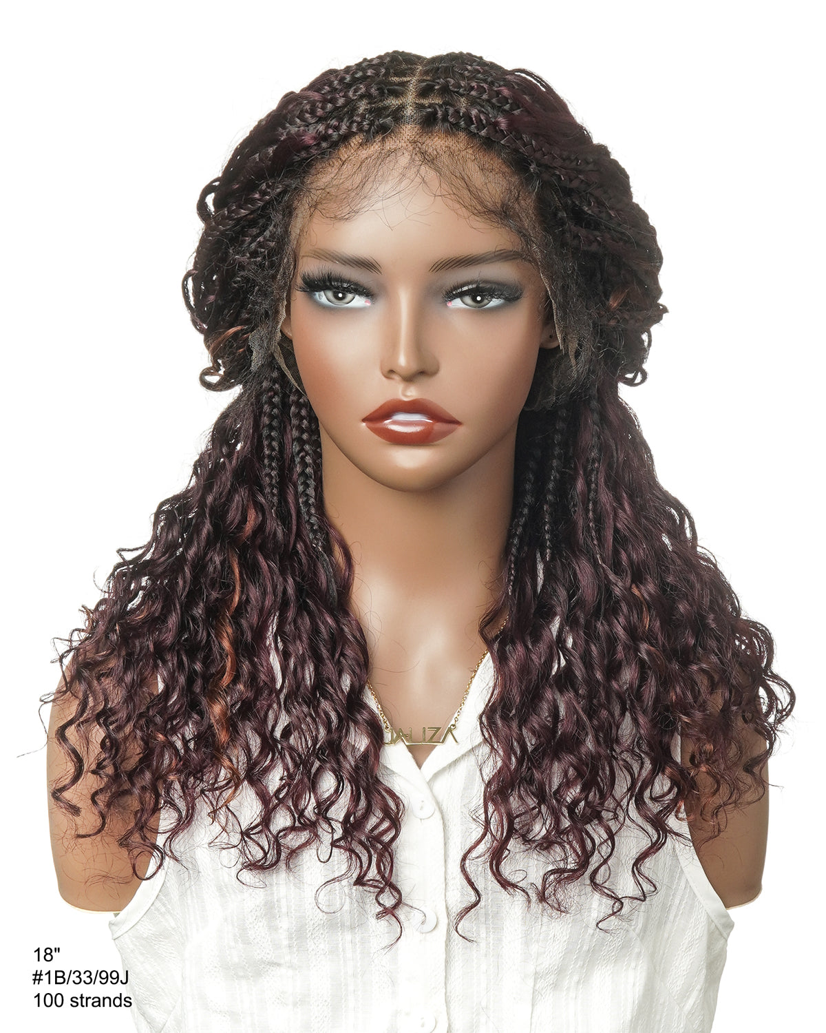 Perruque Boho tressée avec des boucles Boho en cheveux humains Full Lace HD, pré-décolorés, bordeaux foncé 99J, 100 mèches