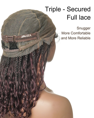 Perruque Boho tressée avec des boucles Boho en cheveux humains Full Lace HD, pré-décolorés, bordeaux foncé 99J, 100 mèches