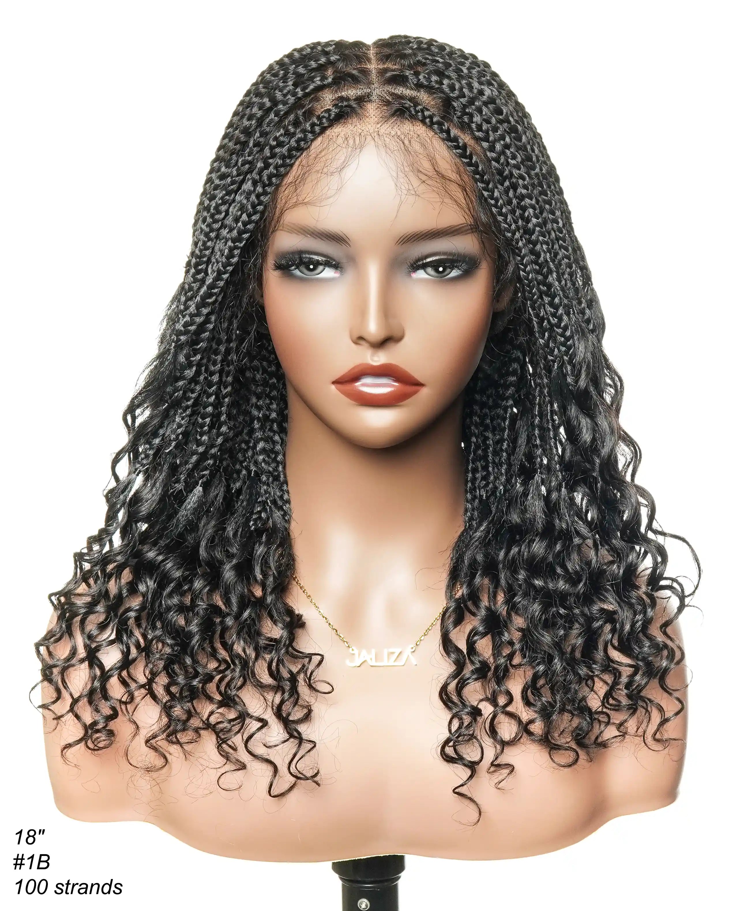 Nina - Perruque tressée sans colle, petite tête, bouts bouclés (bonnet petite taille pour petite tête)