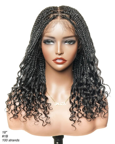 Nina - Perruque tressée sans colle, petite tête, bouts bouclés (bonnet petite taille pour petite tête)