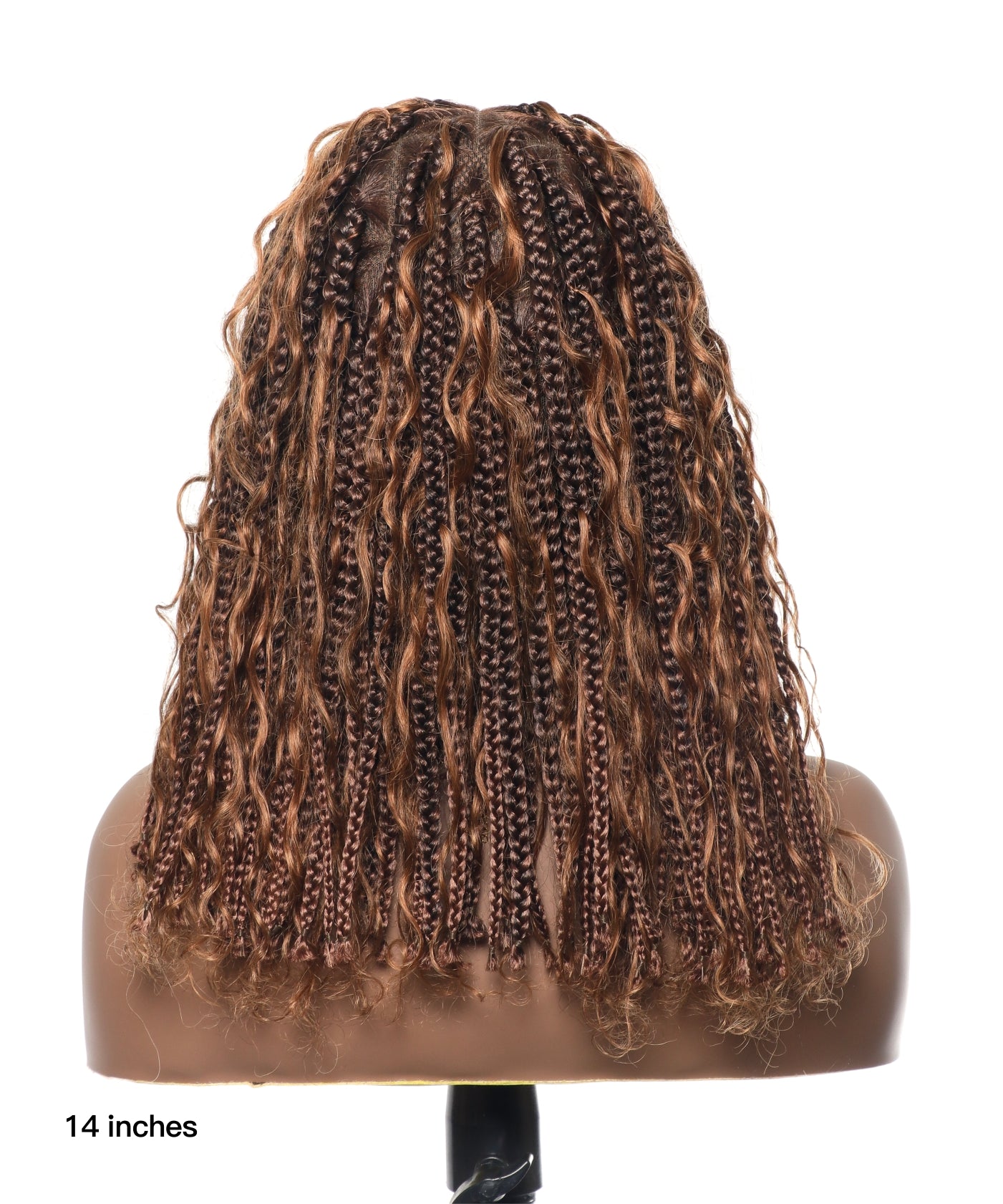 Perruque tressée sans nœuds 102 mèches, base triangulaire haute densité, boucles bohèmes, cheveux humains 14"